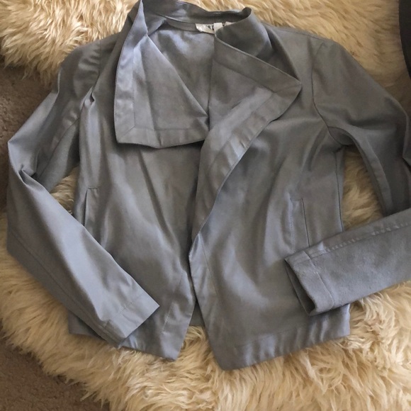 Grayish Blue Vegan Leather Jacket - Picture 5 of 8
